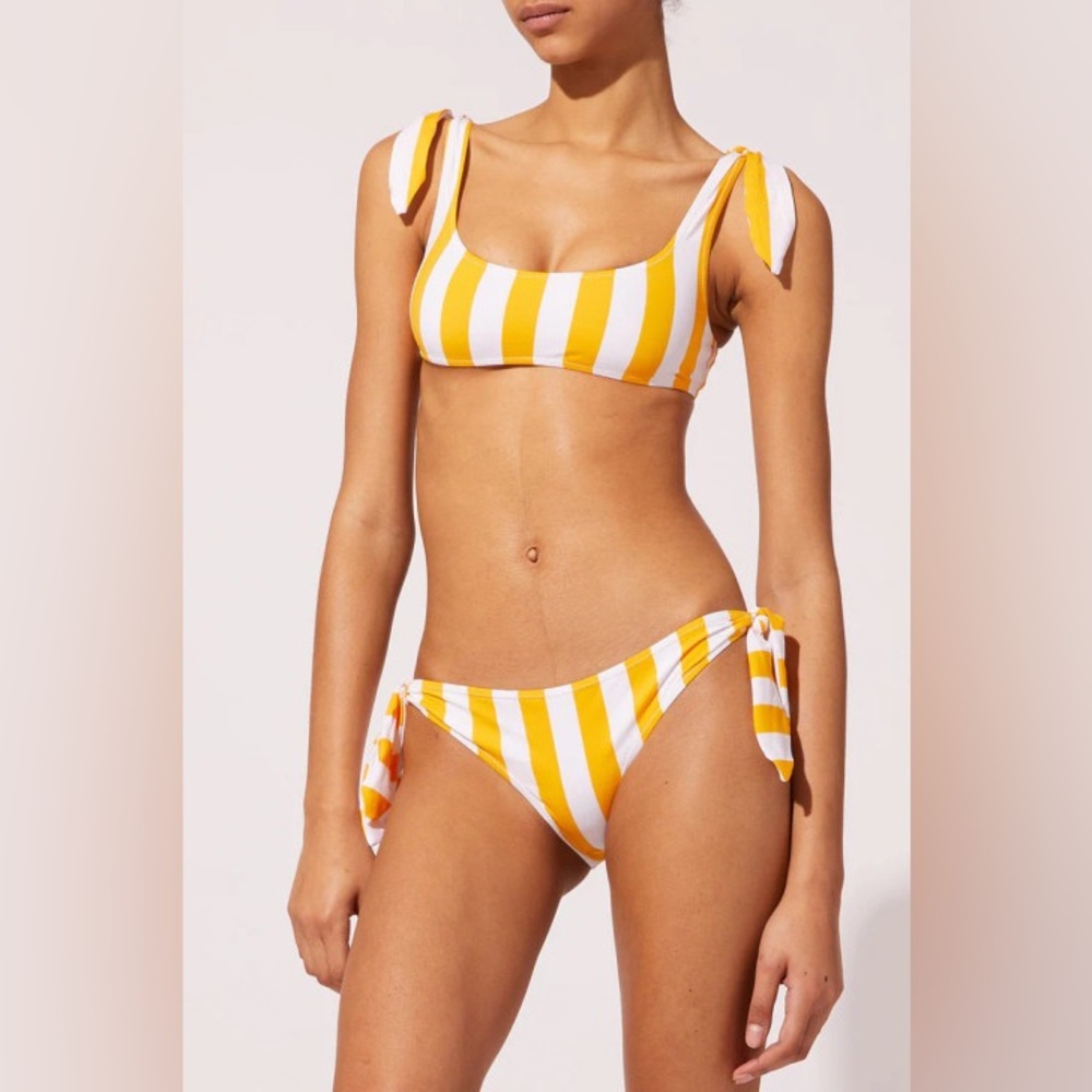 NWT SOLID & STRIPED Elle Tie Striped Bikini in Butterscotch M
